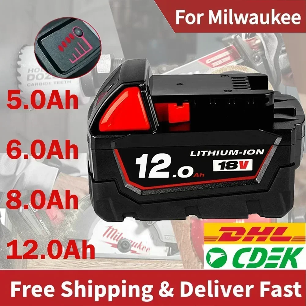 

For Milwaukee M18 Battery 18V 12.0Ah 9.0Ah Replacement Lithium Battery for Milwaukee M18 48-11-1815 48-11-1850 2604-22 Battery