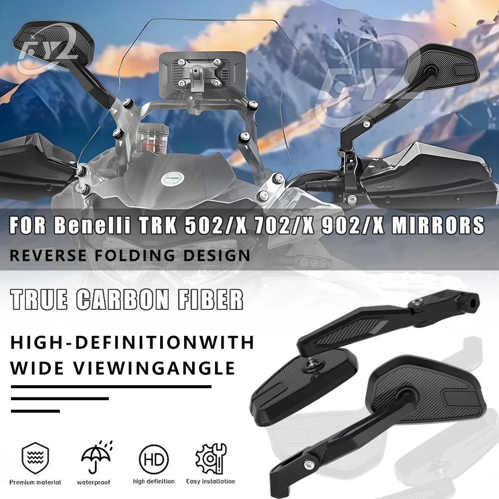 Carbon Fiber Aluminum Alloy Rotatable Rearview Mirrors For Benelli TRK 502/X 702/X 902/X  Motorcycle Mirrors