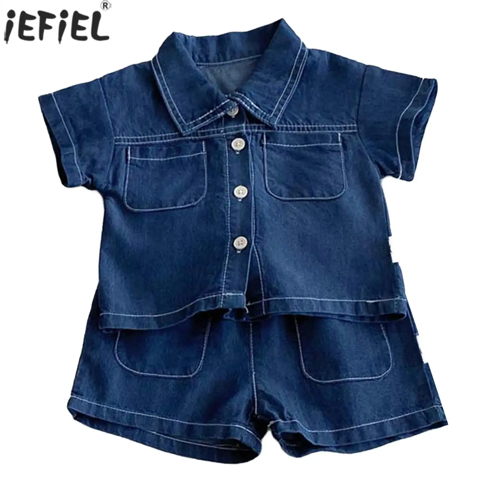 

Одежда для малышей, джинсовая одежда, джинсовая куртка на пуговицах с короткими рукавами и шортами, детская одежда, модная летняя повседневная одежда