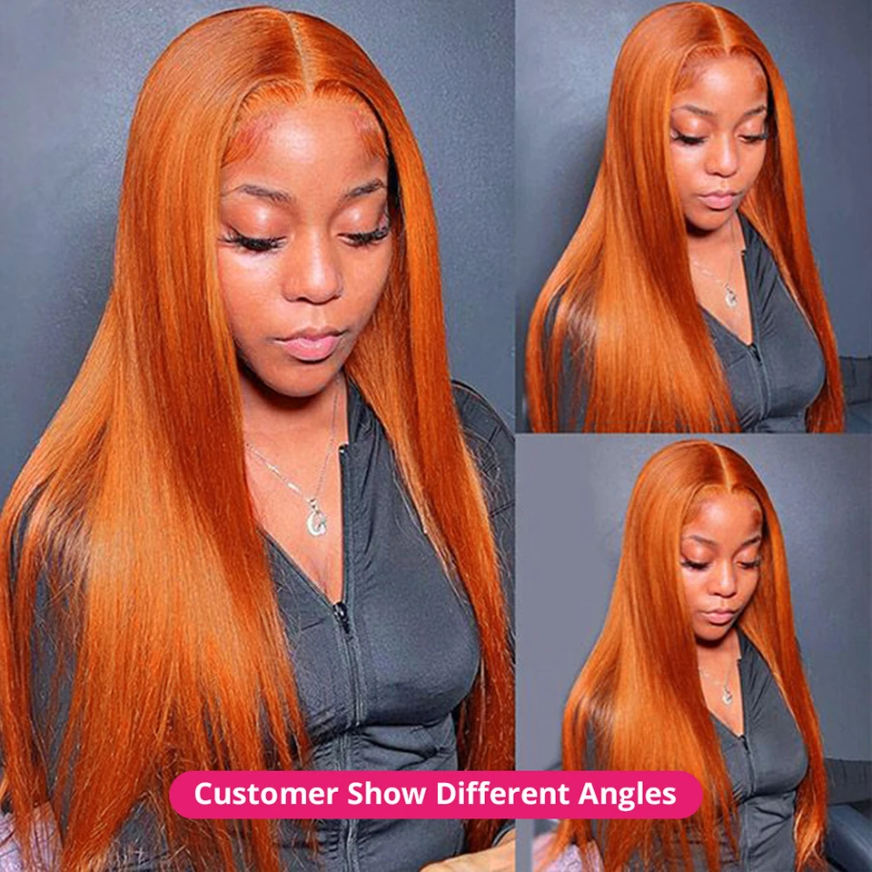 Ulrica Ginger Orange Lace Front Wigs Human Hair Pre Plucked Straight 13x4 Lace Frontal Human Hair Wigs Ginger Wig Baby Hair 180%