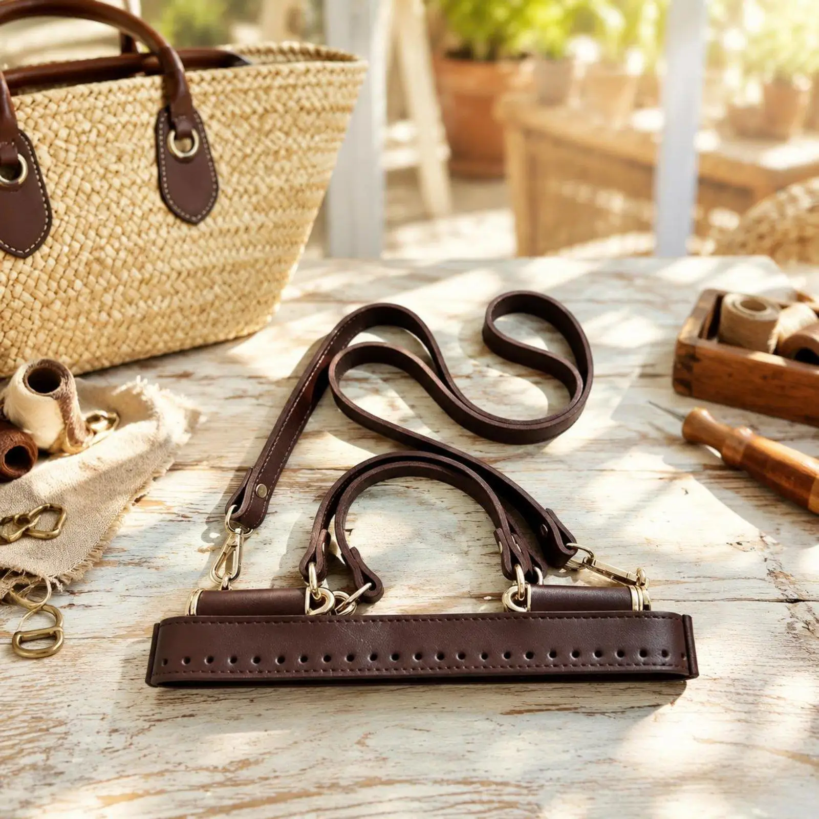 Handwoven Shoulder Strap Adjustable Woven Handle Set Straw Bag Replacement for Top Handle Bag DIY Accessories