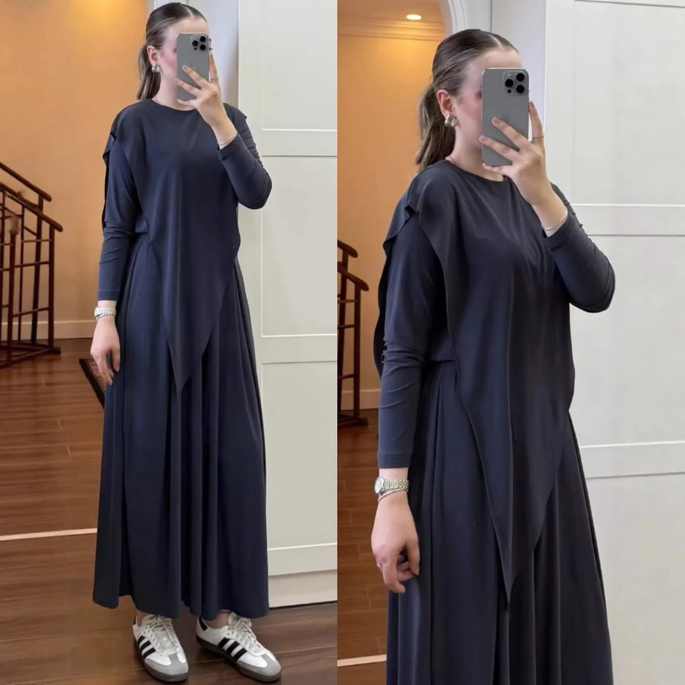 

2026 Autumn Winter New Round Neck Long Sleeve Slim Fit Top Casual Wide Leg Pants Two Piece Set Women Elegant