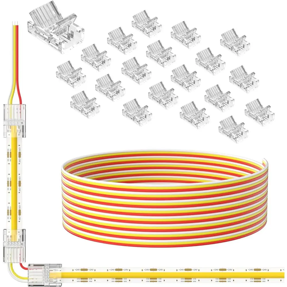 

Светодиодные ленты COB с 3-контактным разъемом CCT, 20 штук, длина 305 см, удлинитель 22AWG, соединительные провода 5В-24В
