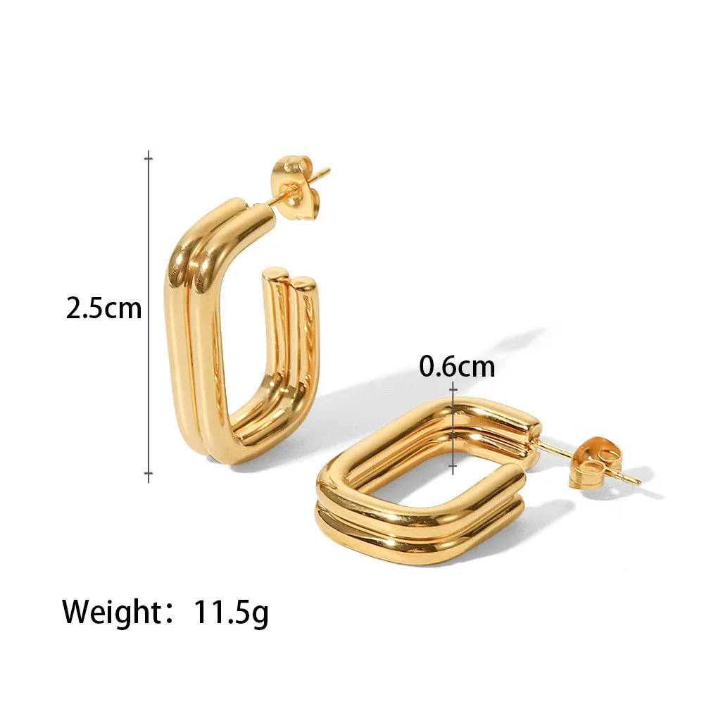 Stainless Steel PVD 18K Gold Plated Tarnish Waterproof Rectangle Hoop Earrings  For Woman Jewelry Wholesale Trendy INS