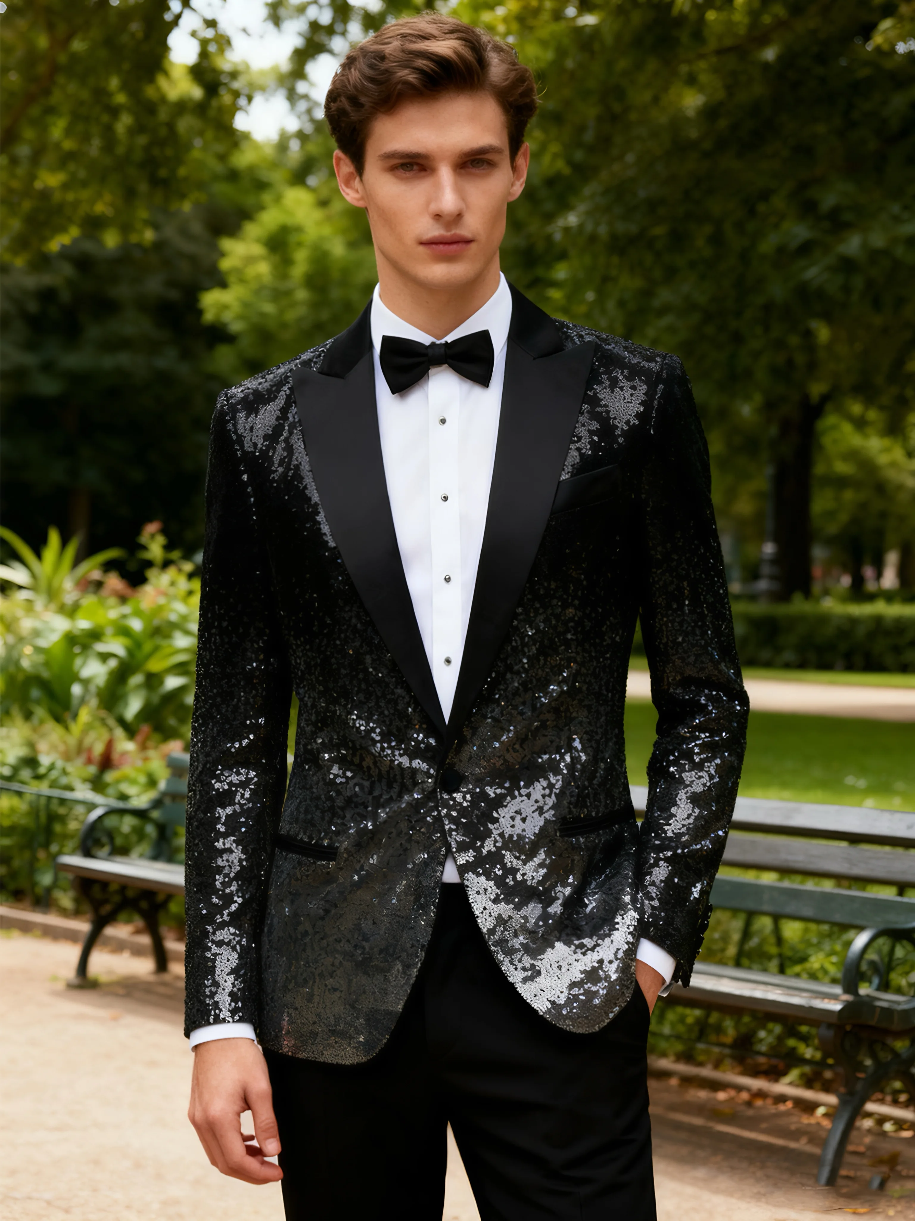 

Men's single-piece top sequin sparkling prom suit jacket single button and sports jacket tuxedo, suitable for wedding banquet
