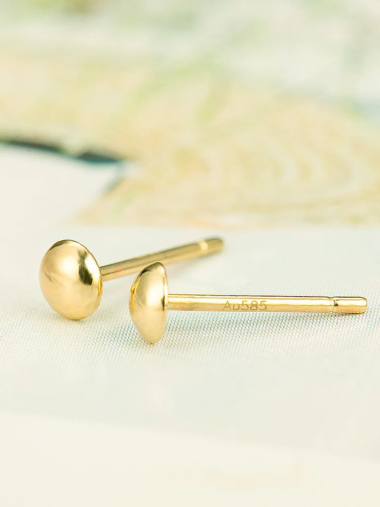 14K Solid Gold Mini Hemisphere Ear-studs Female Au585 Ear-piercing Simple Anti-allergy Ear-accessories Daily Wear