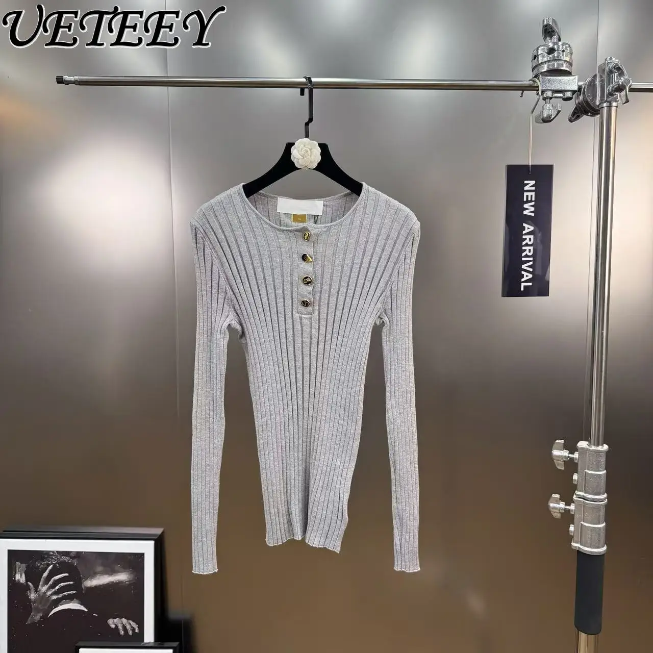 

2025 New Autumn Winter Sweater for Women Long Sleeve Single Breasted Solid Knitwear High Elasticity French Pullover Knit Sweater