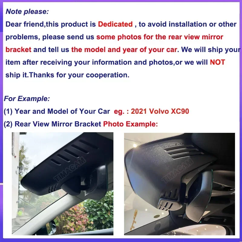 For Volvo S60 V60 S60 LT5 T6 T8 2010 2011 2012 2013 2024 2015 2016 2017- 2020 2021 2022 2023 2024 2025 4K Wifi Car DVR Dash Cam