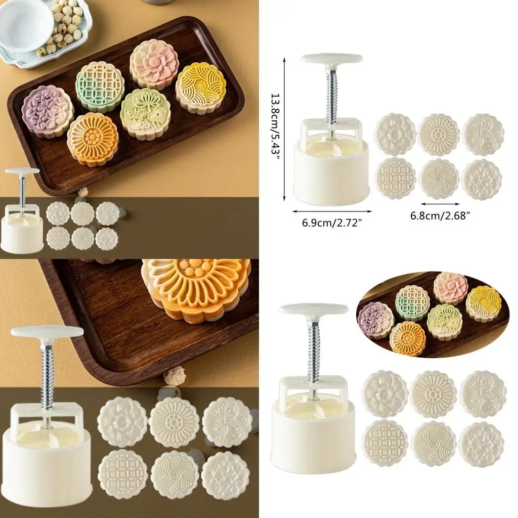 

E8BD Cookie Cutter Moon Cake Mould with Stamps Autumn Festival DIY Decoration