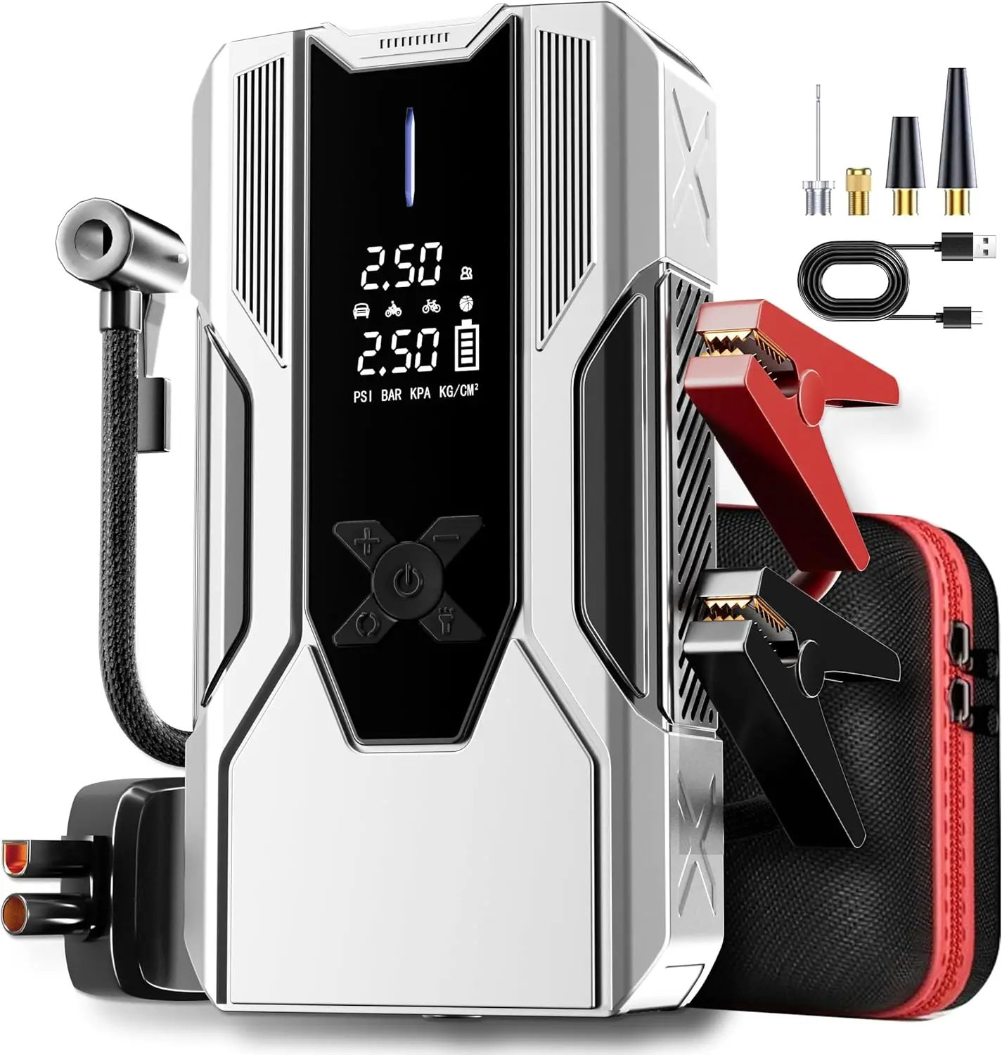 

Emergency Portable Car Starter with Air Compressor, 3000a 150psi, Suitable for Cars Up to 9L Gasoline/7L Diesel