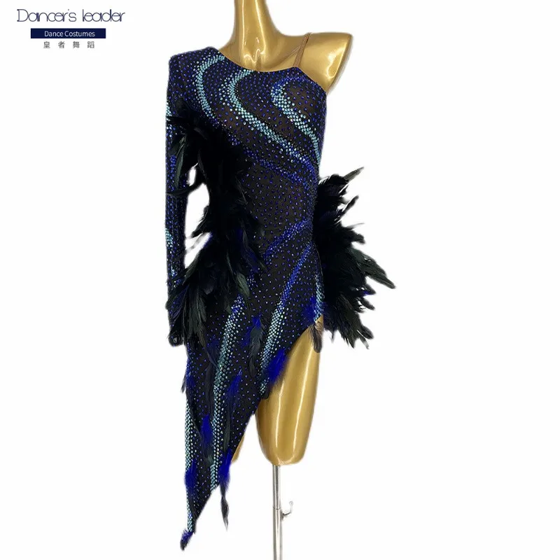 

High end Custom Latin Dance Half Shoulder Beaded Fringe Dance Skirt Chacha Tango Female Adult Stage Professional Dress