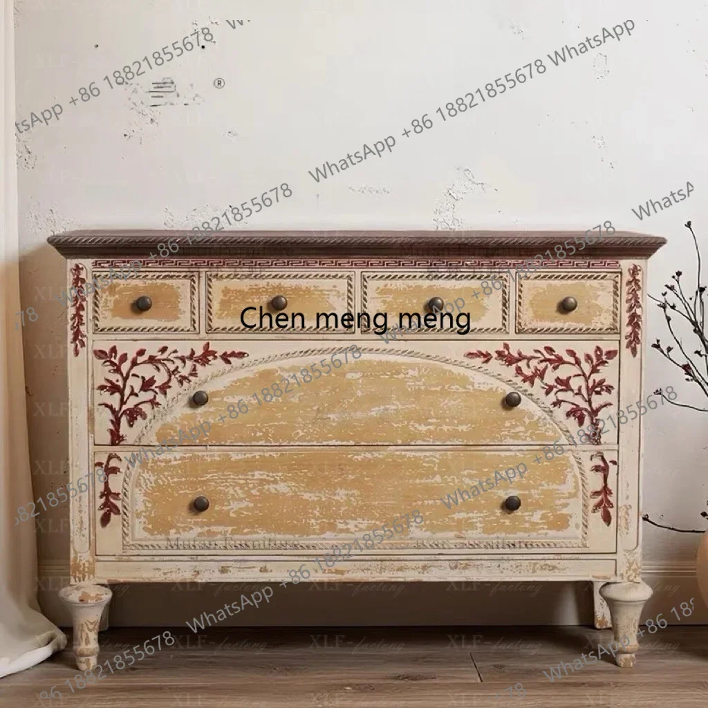 

American solid wood painted entrance cabinet vintage drawer storage cabinet floor storage cabinet foyer shelf