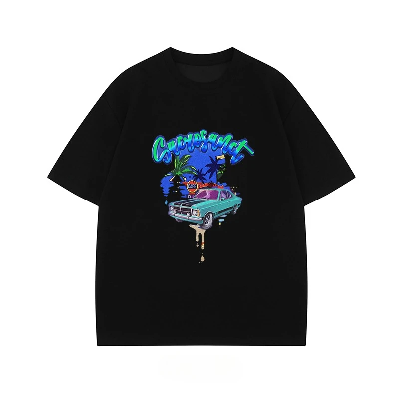 

Свободная повседневная и модная футболка с короткими рукавами для мужчин и женщин с ретро-элементным принтом летом 2025 года.