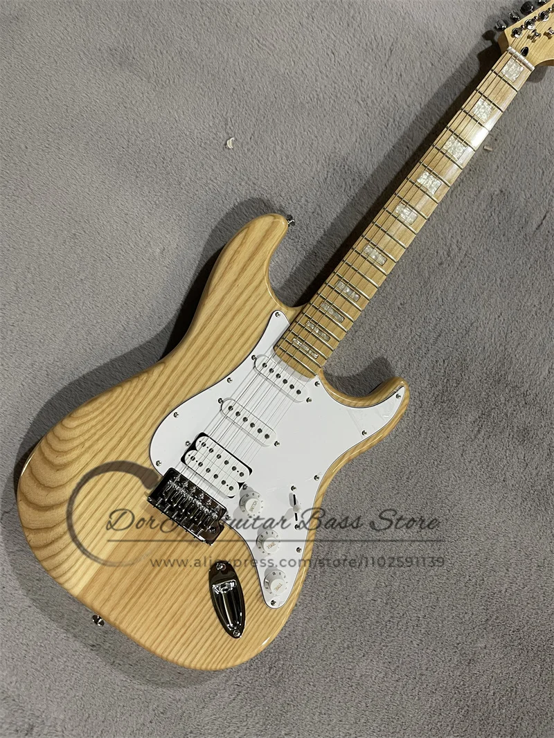 Natural Electric Guitar ASH Wood Body Maple Fingerboard White Pearl Inlay SSH Pickups Factory Custom