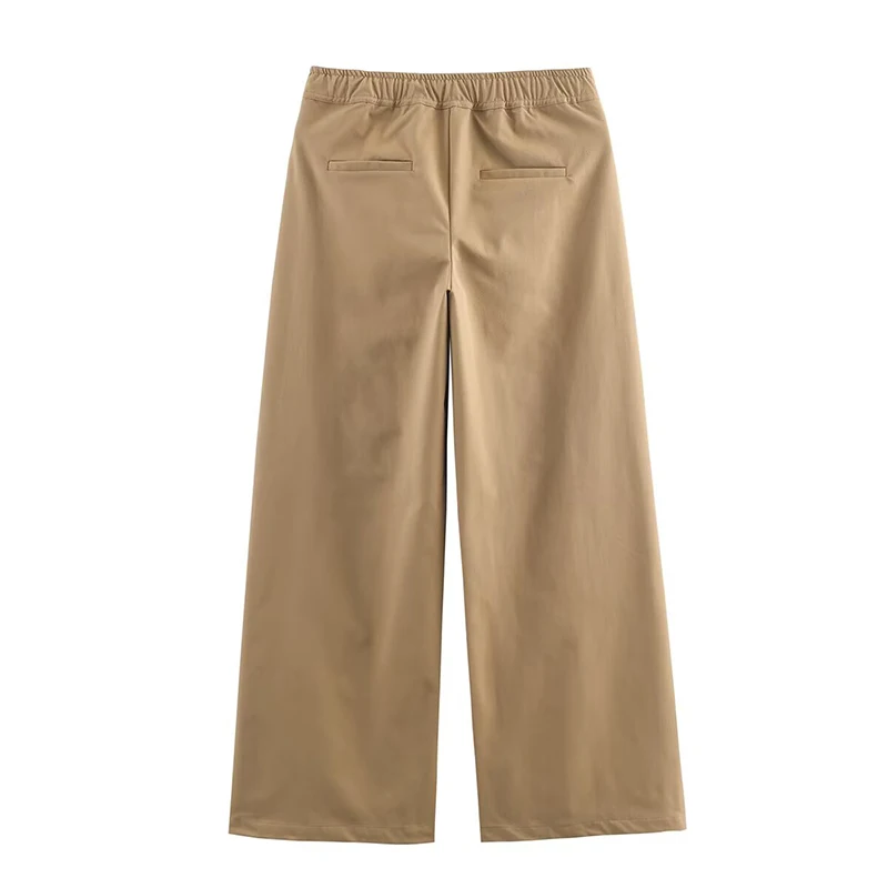 YENKYE Drawstrings Elastic High Waist  Wide Leg Casual Pants For Women Spring Autumn Solid Trousers