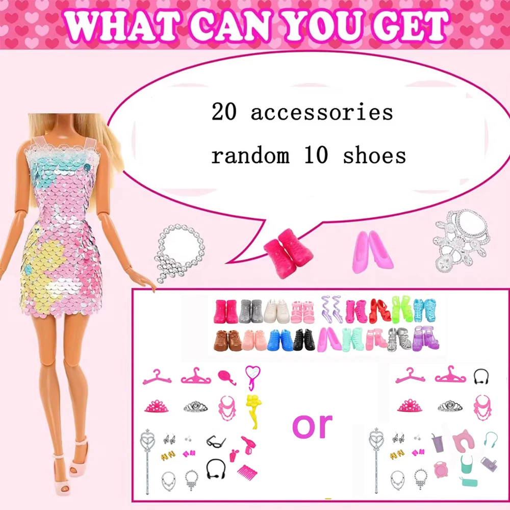 45 PCS 11.5\'\' Doll Clothes =2 Wedding Gowns 2 Tops 2 Pants 2 Dress 2 Swimsuit 5 Braces Skirt 10 shoes 22 Accessories for Barbie