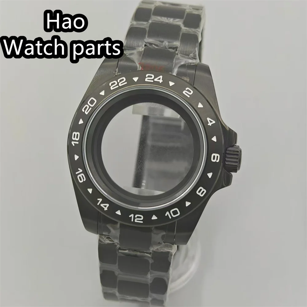 BLIGER 40mm Black PVD Watch Case Sapphire Glass Fixed Bezel Stainless steel bracelet Fit NH34 NH35 NH36 ETA2824 PT5000 Movement