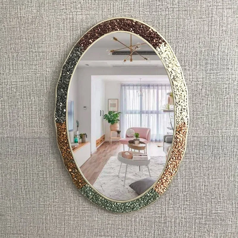 Creative Dressing Mirrors Light luxury Wall-mounted Makeup Mirror American Stone Oval Bathroom Mirrors Designer Washstand Mirror