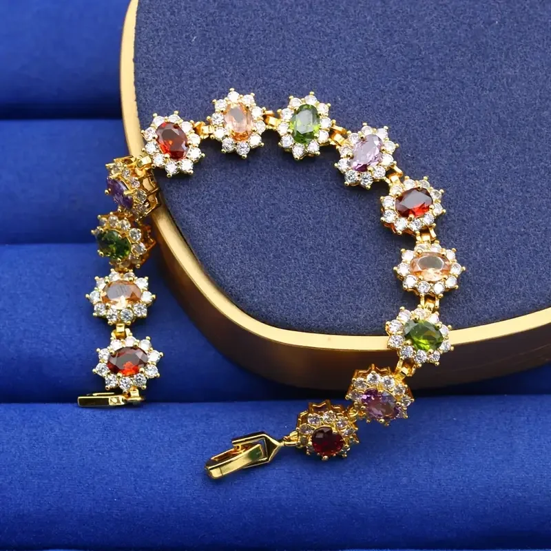 Elegantes Armband im Boho-Stil mit mehrfarbigen Steinen, 18 Karat vergoldeter Zirkonia-Schmuck für Damen – vielseitig einsetzbar für den täglichen Gebrauch und als Geschenk – Detail 5