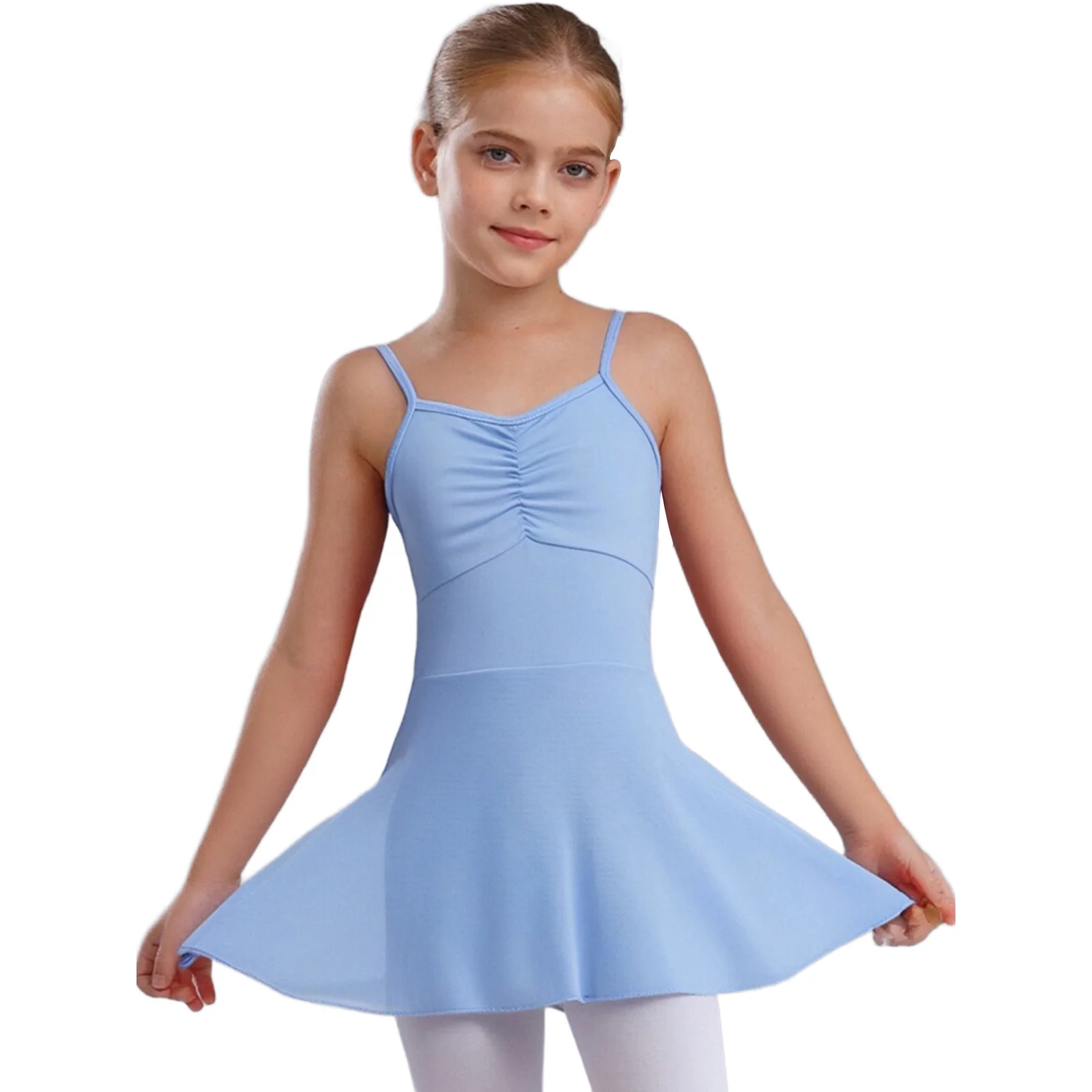 

Girls Ballet Dresses Front Ruched Sleeveless Backless Tulle Leotard Dress for Warm-Up Professional Ballet Dance Performance