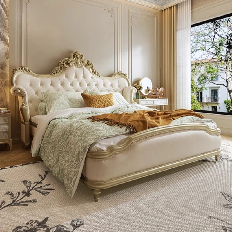 180x200 200x220 Cm European Style Premium Luxury Genuine Leather Double Bed 2 People Full Size Bed Frame Bedroom Beds Furniture