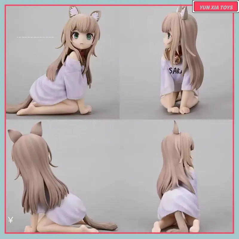 Catgirl de dibujos animados sentado comiendo pescado, polvo de soja, postura sentada, puede cambiar la cara, hermosa figura de niña, modelo de juguete para regalo