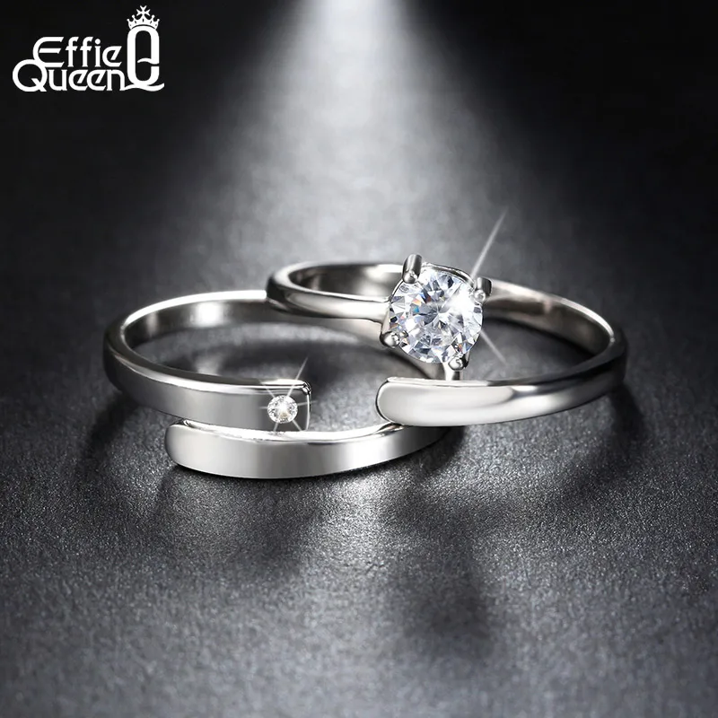 Effie Queen 925 Sterling Silver Open Rings Two Style for Women Shiny AAA Cubic Zirconia Stackable Finger Ring Jewelry Gift SR22