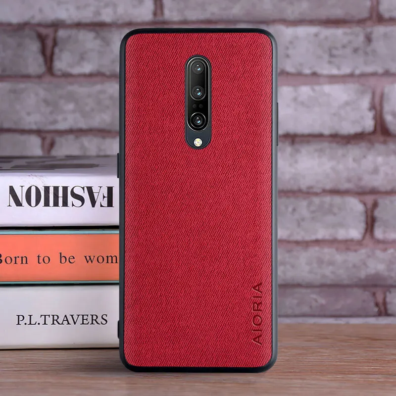 Textile Leather Case for Oneplus 7 Pro soft TPU with back hard PC material camera protection design cover