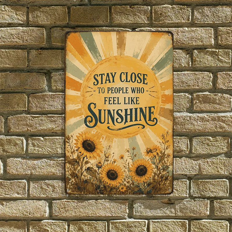 2D Flat, Warm Sunflower Sunshine Quote, Iron Wall Art, Slogan Wall Art for Home, Living Room, Bedroom, Office, Cafe, Restaurant