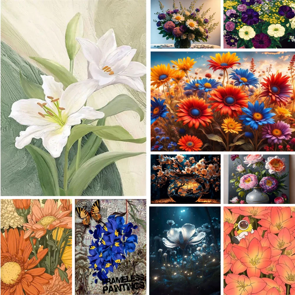 꽃 백합 국화 크로스 스티치 DIY 자수 완료 키트, 바느질 뜨게 페인팅, 성인용 수제 보석 계산 Best5 꽃 백합 국화 크로스 스티치 DIY 자수 완료 키트, 바느질 뜨게 페인팅, 성인용 수제 보석 계산 Best5