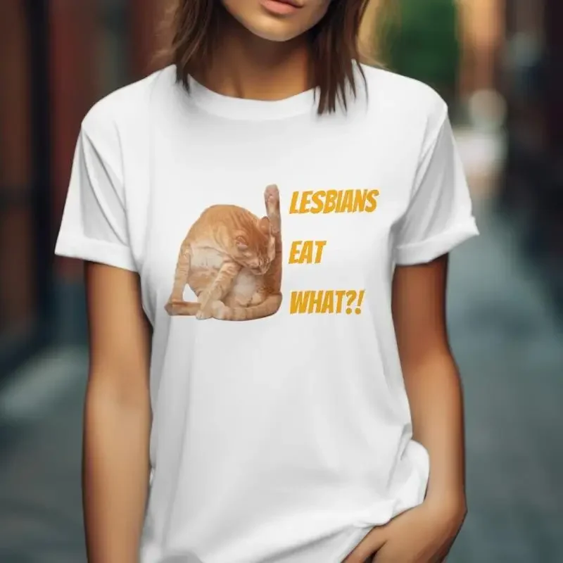 Lesbians Eat What Funny Gay T Shirt Pride Month Rainbow Flag Top Pussy Cat