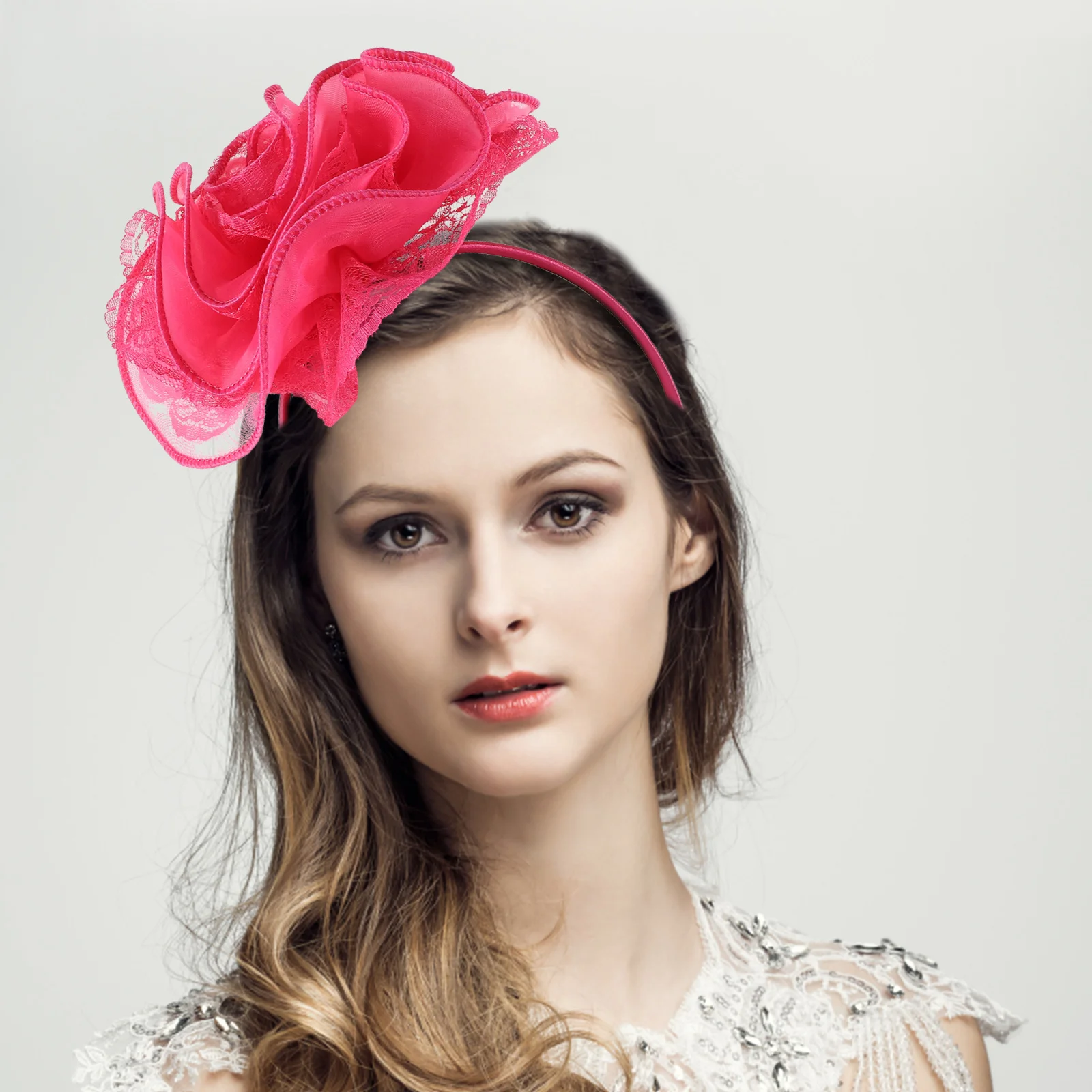 

Retro Large Flower Headb Women White Bridal Hair Accessories Wedding Evening Party Lace Floral Headb Photoshoot Prop