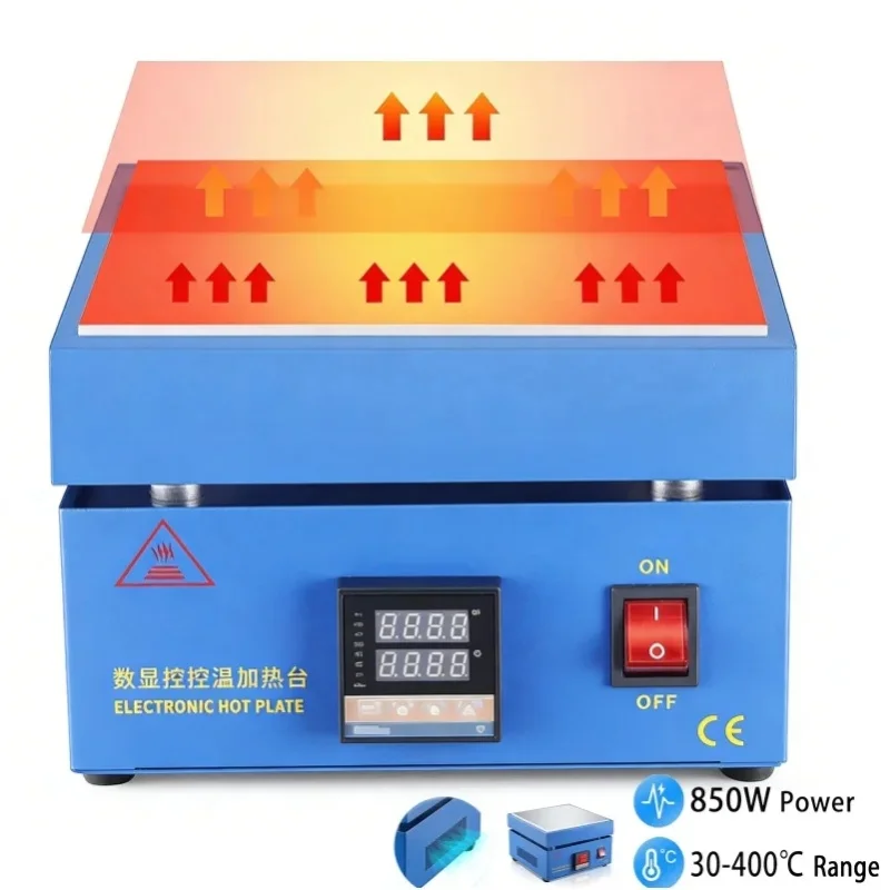 Stacja grzewcza 850W z cyfrowym podgrzewaniem, elektroniczna płyta grzewcza do konserwacji, stacja grzewcza do naprawy PCB, reworku SMD, zgrzewania folii. — 2