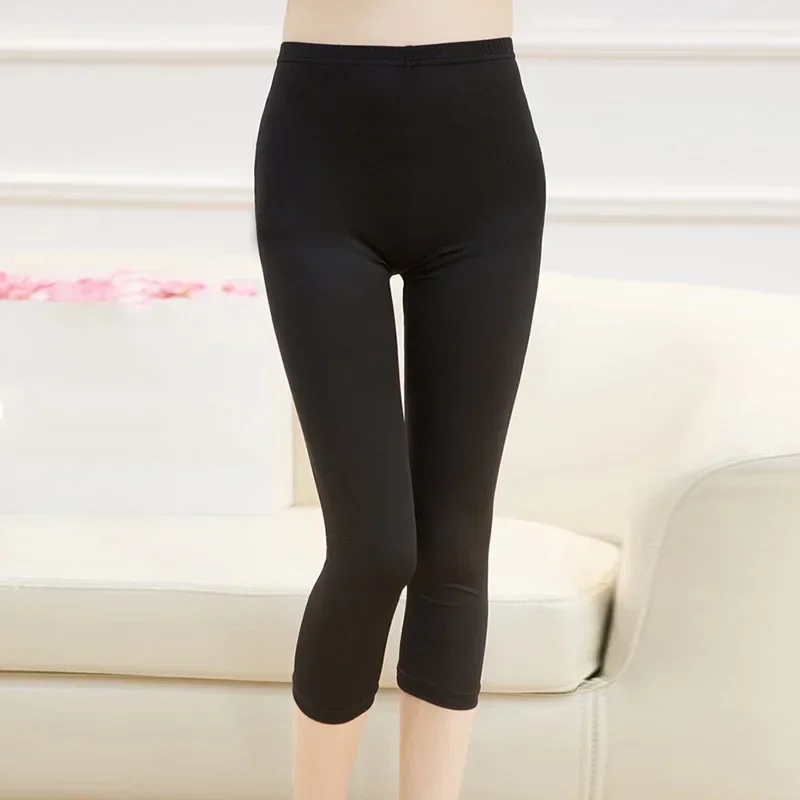 Women Ice Silk High Elastic Fashion See Though Solid Color Stretch Sports Skinny Slim Fit Cropped Breathable Quick Dry Trousers