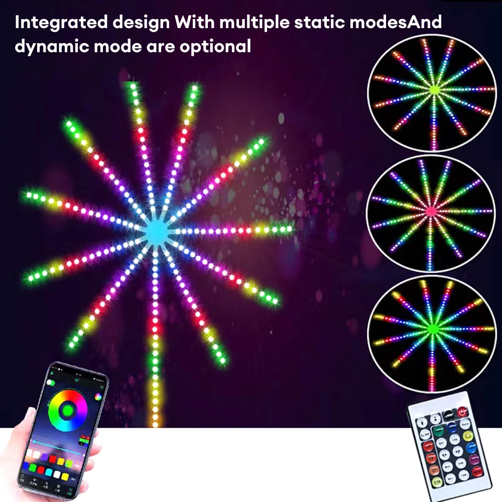 Imagem -02 - Smart Led Fireworks Lights com Controle Remoto Faça Você Mesmo Luzes Bluetooth Luzes de Férias Casa Interior Quarto Festa Bar Decor