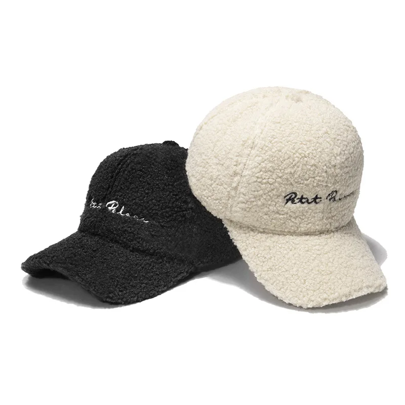 1 Pcs New Sheepskin Hat Women Autumn and Winter Korean Version of The Tide Letter Warm Sun Hat Plush Baseball Cap Winter