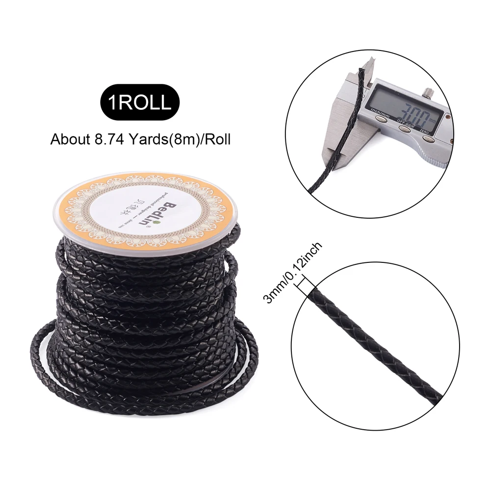 1 Roll Black Braided Cowhide Leather Cord Leather Rope String for Women Men Bracelets Necklace Jewelry Making 3mm 4mm 5mm 6mm