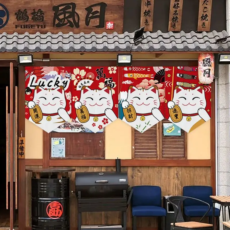 VIKAMA Fortune Cat Triangle Japanese style Door Head Short Curtain Partition Curtain Living Restaurant Home Decoration