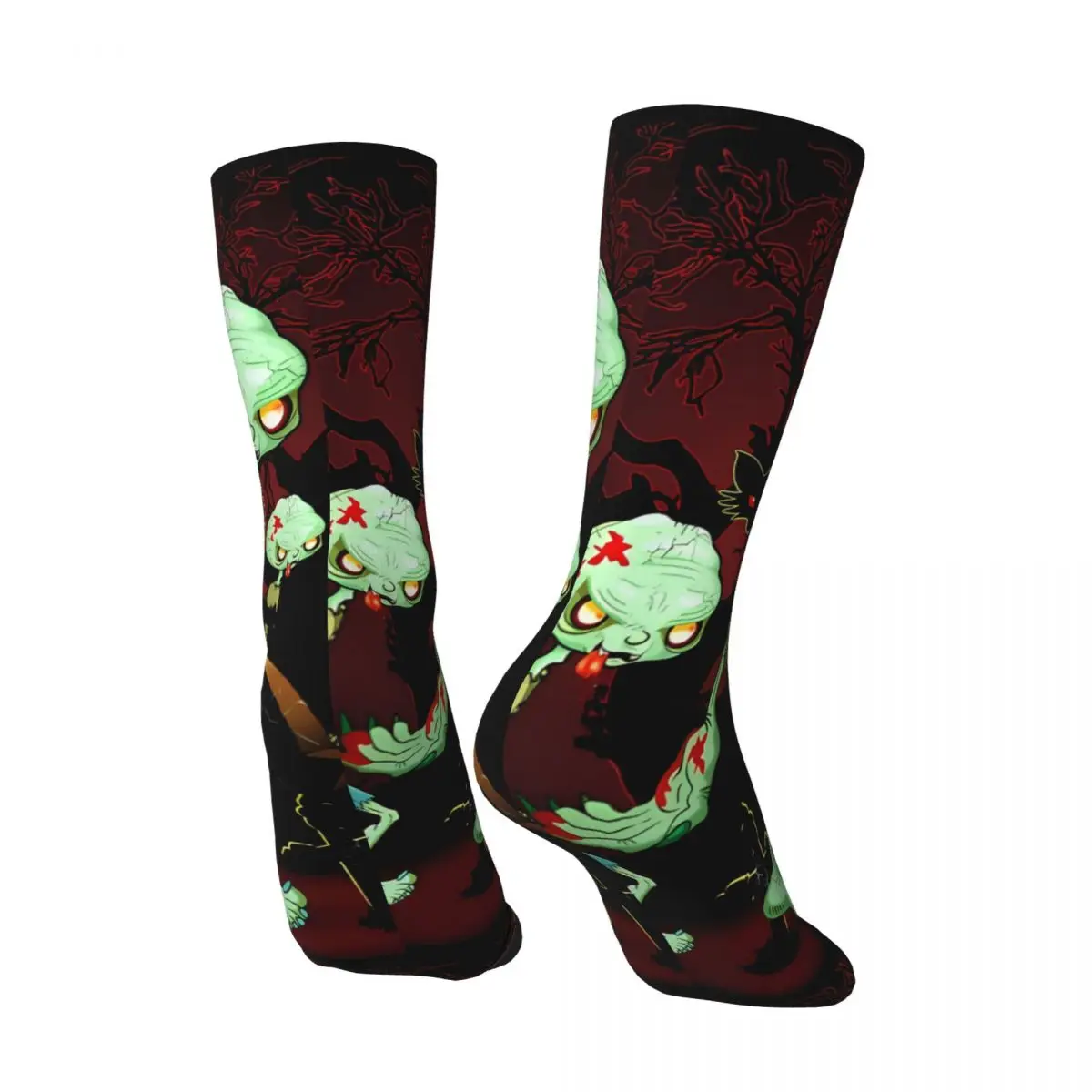 Creepy Monster Cartoon Walking On Cemetery Happy Men's Socks Vintage Zombie Harajuku Novelty Crew Sock Gift Pattern Printed