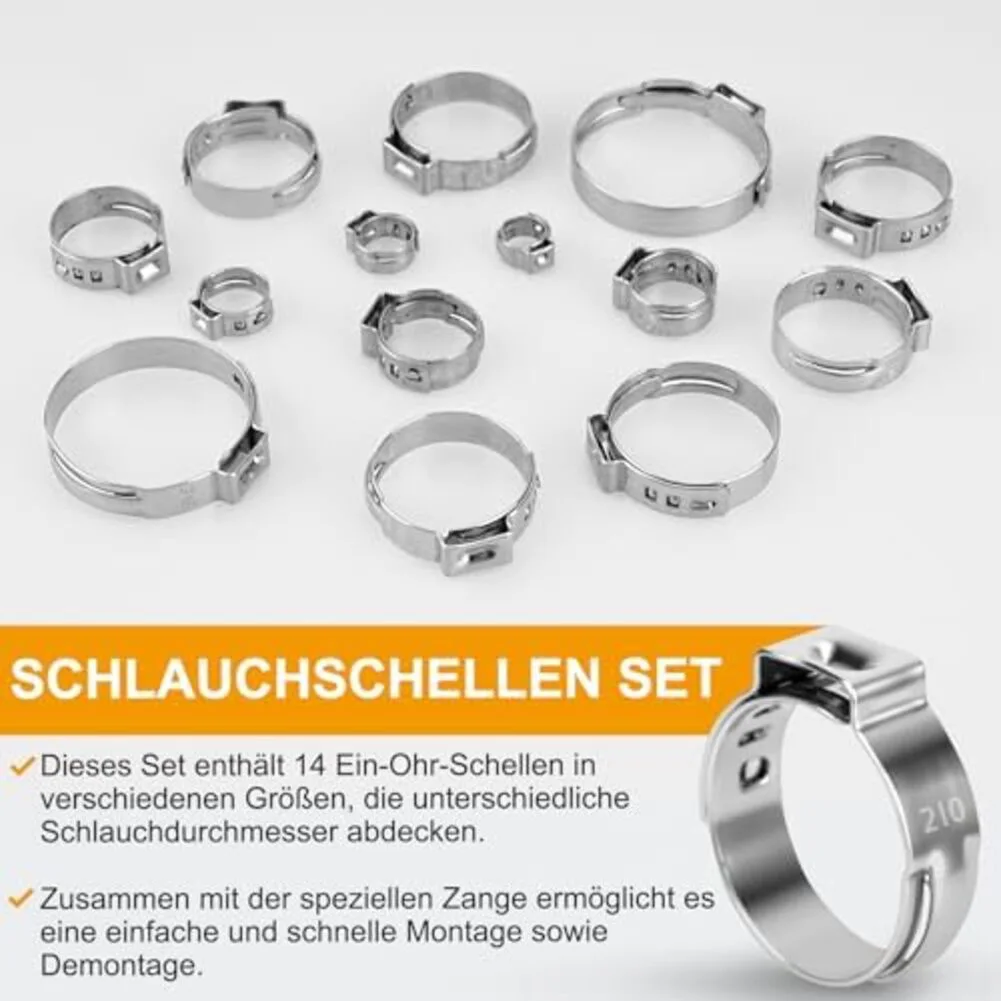 For Automotive Repair 14 Sizes 5.3-33.1 Mm Ear Clamp Kit Indoor Outdoor Hose Clamps Hose Clamp Pliers Tool Set