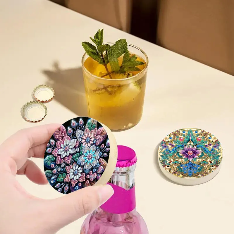 1 قطعة فتاحة الزجاجات زهرة DIY الماس اللوحة الفنية مجموعة غطاء زجاجة فتاحة شكل خاص كريستال الماس الاصطناعي عملية الفسيفساء