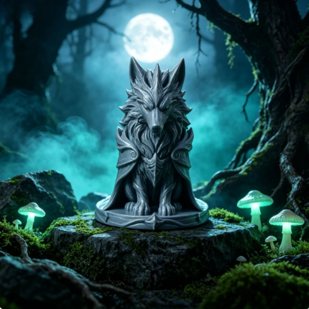 Mysterious Wolf King 3D‑Printed Figurines Fantasy Cloaked Wolf Beast Statue for Desk Shelf Ornament Decor Hobby Collection Gifts