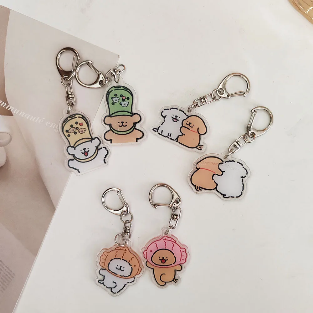 2pc Cute Acrylic Cartoon Dog Keychain Key Chain Car KeyRing Bag Pendant Art Course Souvenir Women Child Lover Party Favors Gift