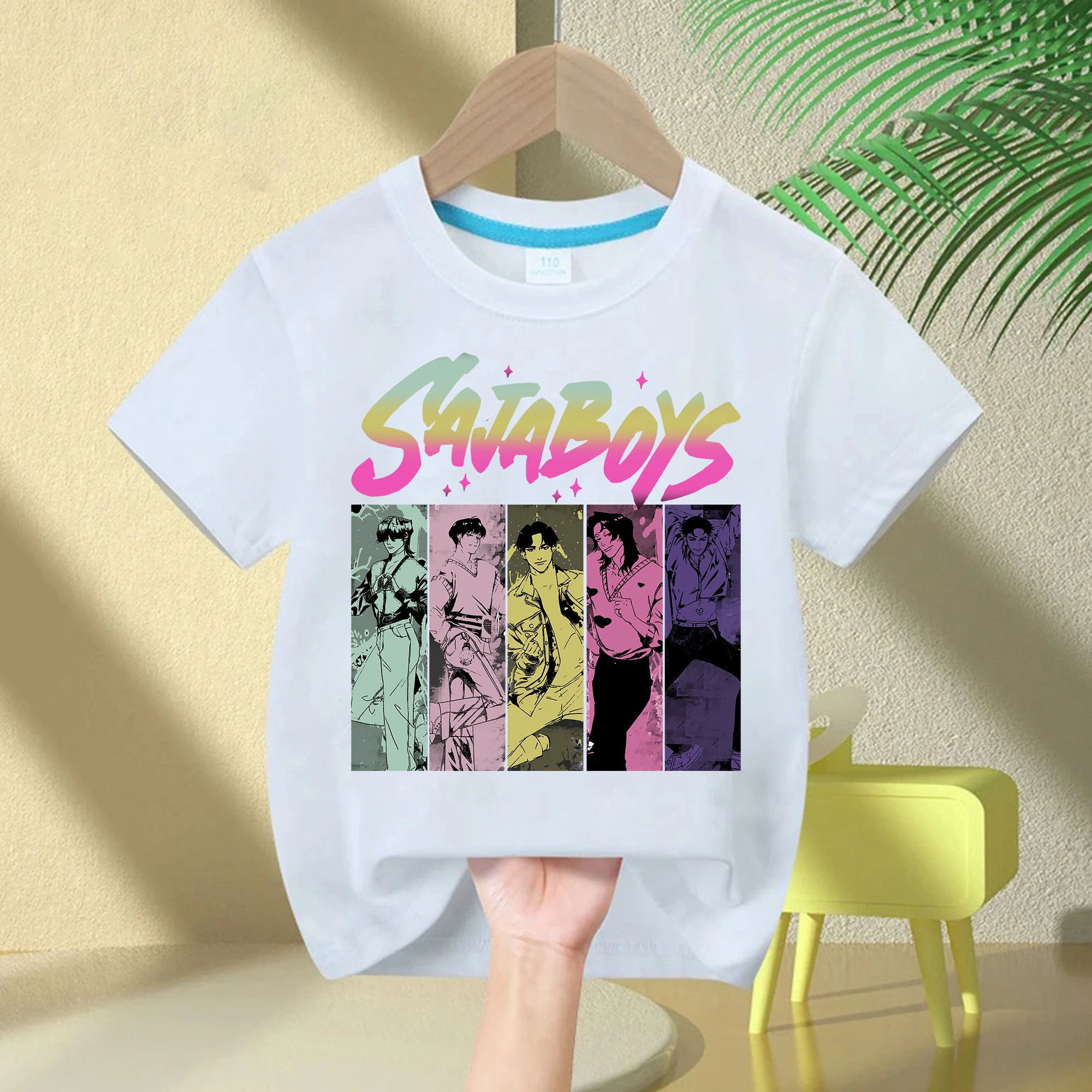 

2025 Kpop Demon Hunter Cool Saja Boys T-shirt Cartoon Girls Kids T-shirt Round Neck Cotton Summer Men's Parent-child Wear S-3XL