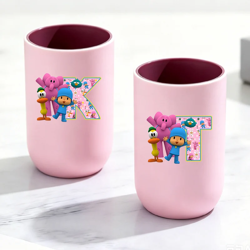 Pocoyos Pink Toothbrush Cup A-Z Cartoon Letter Water Cup Plastic Mouthwash Cup Kawaii Anime Partern Cups Children Birthday Gift