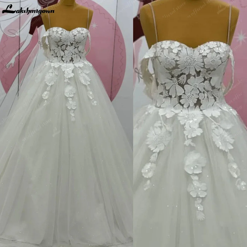 

Lakshmigown Princess Sparkly 3D Floral Boho Beach Wedding Gowns Vestidos Sexy Women Bridal Gowns Off The Shoulder Customized