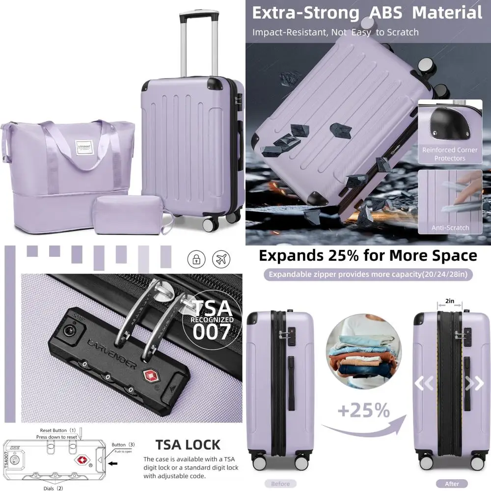 Juego de equipaje expandible de 3 piezas con ruedas giratorias, aprobado por aerolínea, cerradura TSA, maleta rígida, tamaño de mano 22x14x9