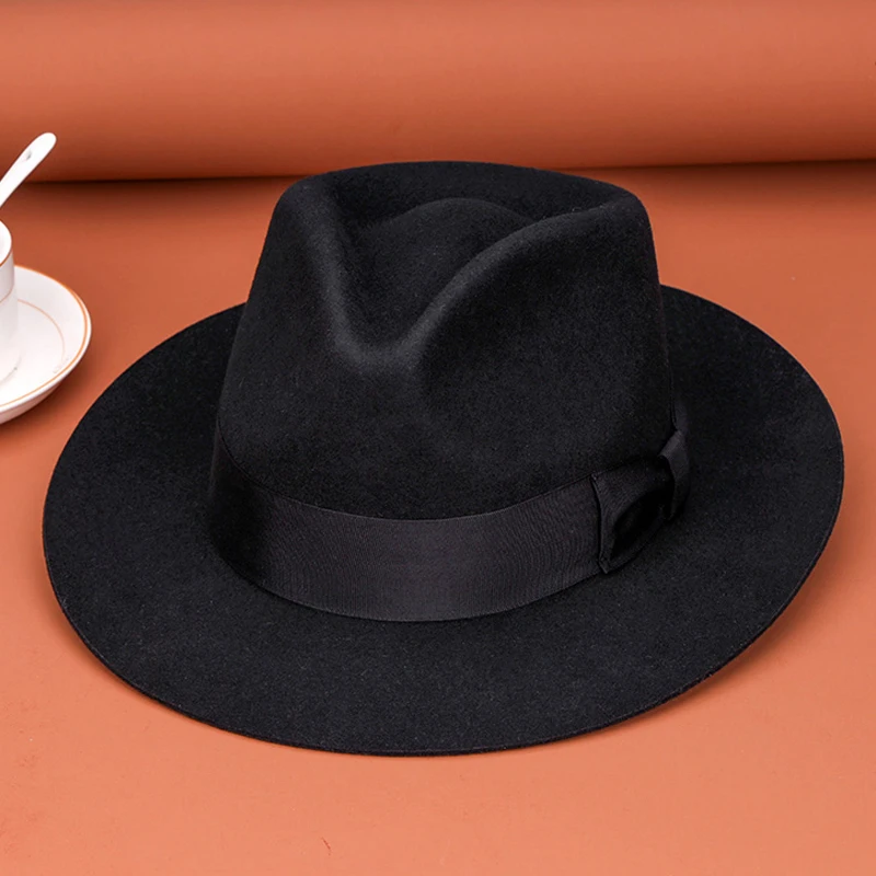 LIHUA Brand 100% Wool Bowler Hat, Men Women\'s Big Head Jazz Hat Black Gray Brown Color Party Fashion Males Fedora Hat