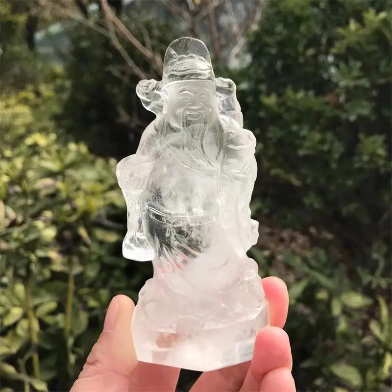 

Natural Clear Quartz The God Of Wealth Crystal Carving Healing Feng Shui Home Decoration Healing Holiday Gift 1pcs