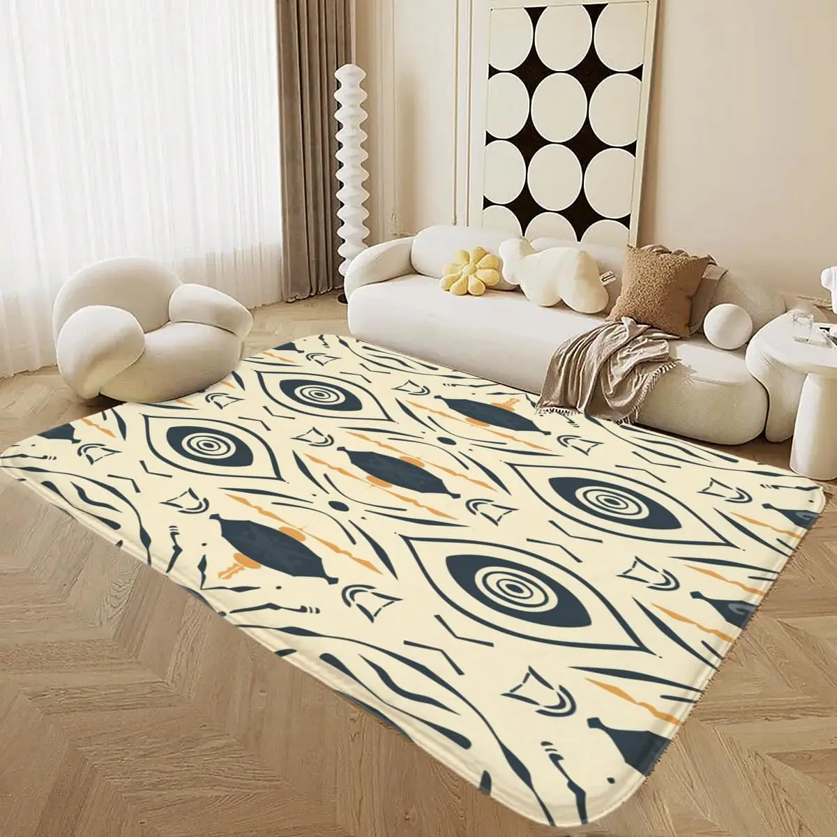 Geometric Symmetry Badge Washable Modern Rug,  Durable Rug for Living Room, Bedroom, Dining Room Office Rug